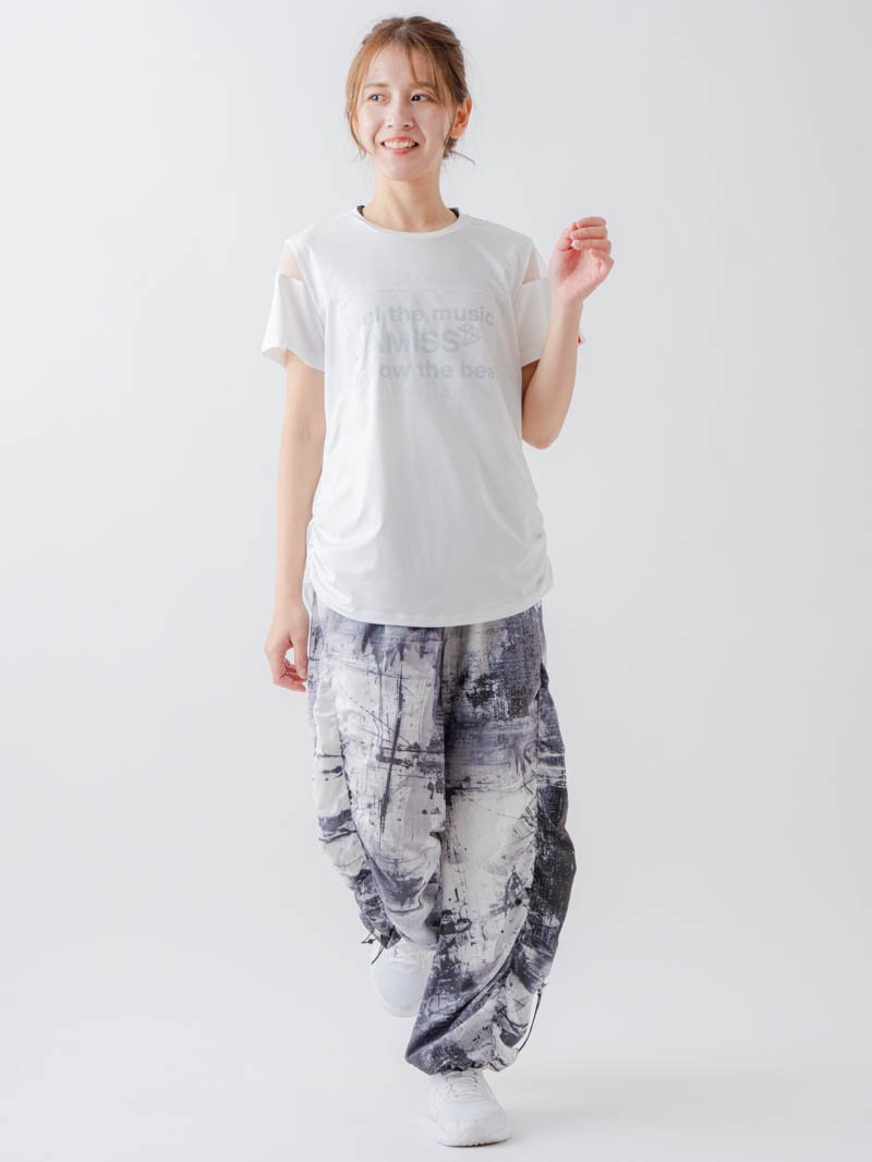 Airyシャーリングプリントパンツ  ブラック  1632-1801