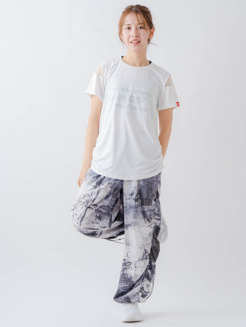 Airyシャーリングプリントパンツ  ブラック  1632-1801
