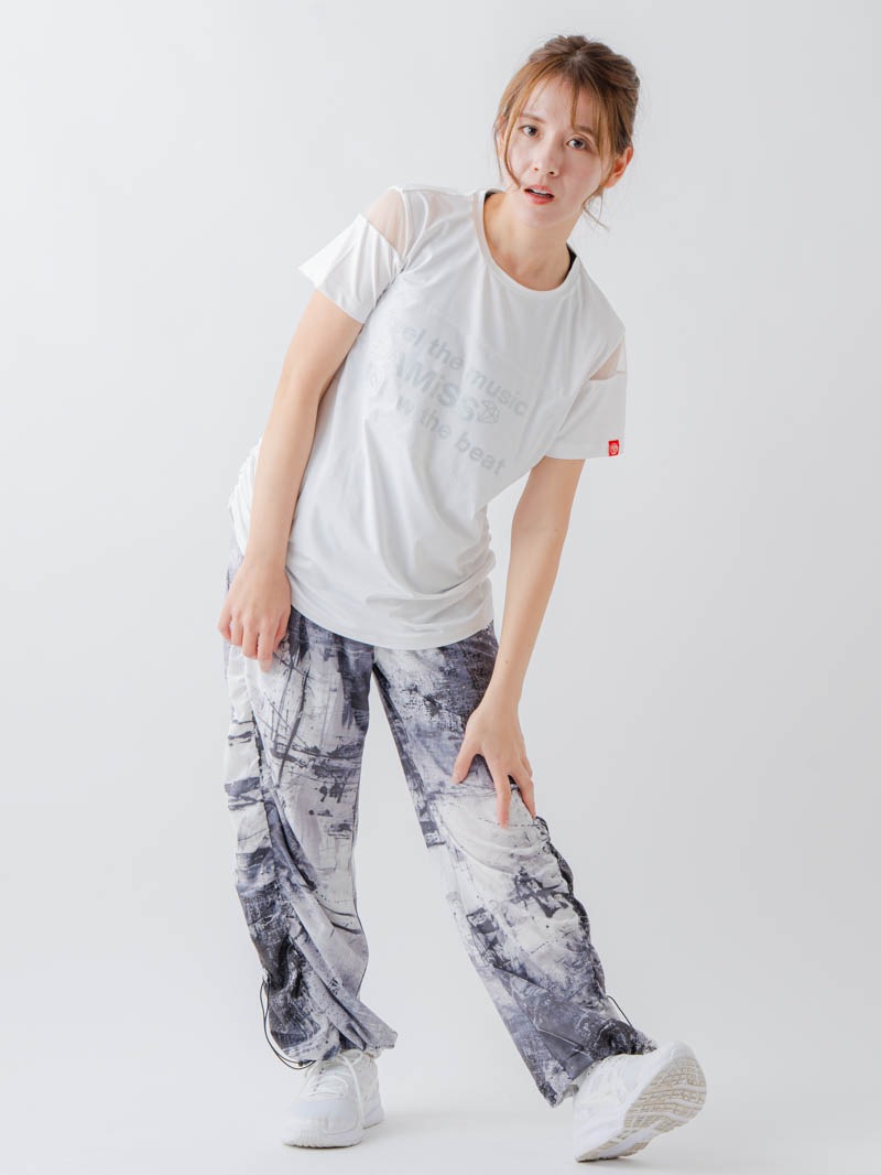 Airyシャーリングプリントパンツ  ブラック  1632-1801