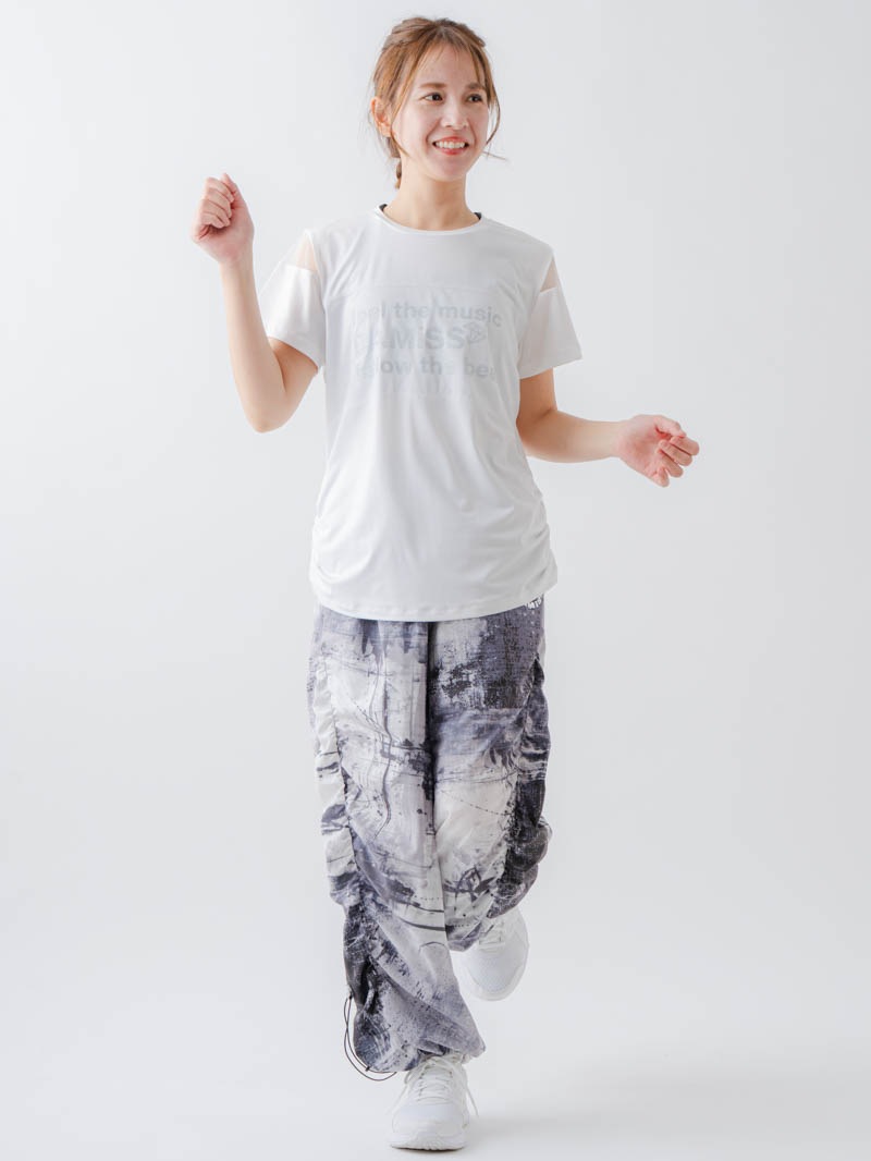 Airyシャーリングプリントパンツ  ブラック  1632-1801