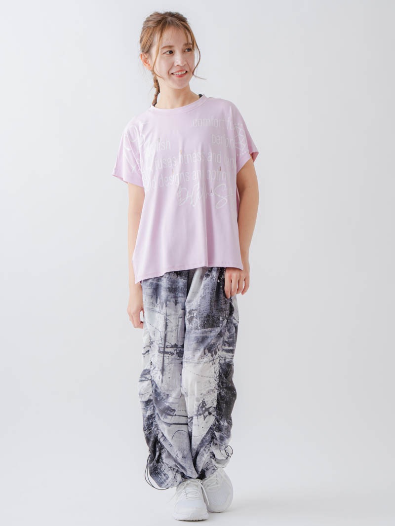 Airyシャーリングプリントパンツ  ブラック  1632-1801