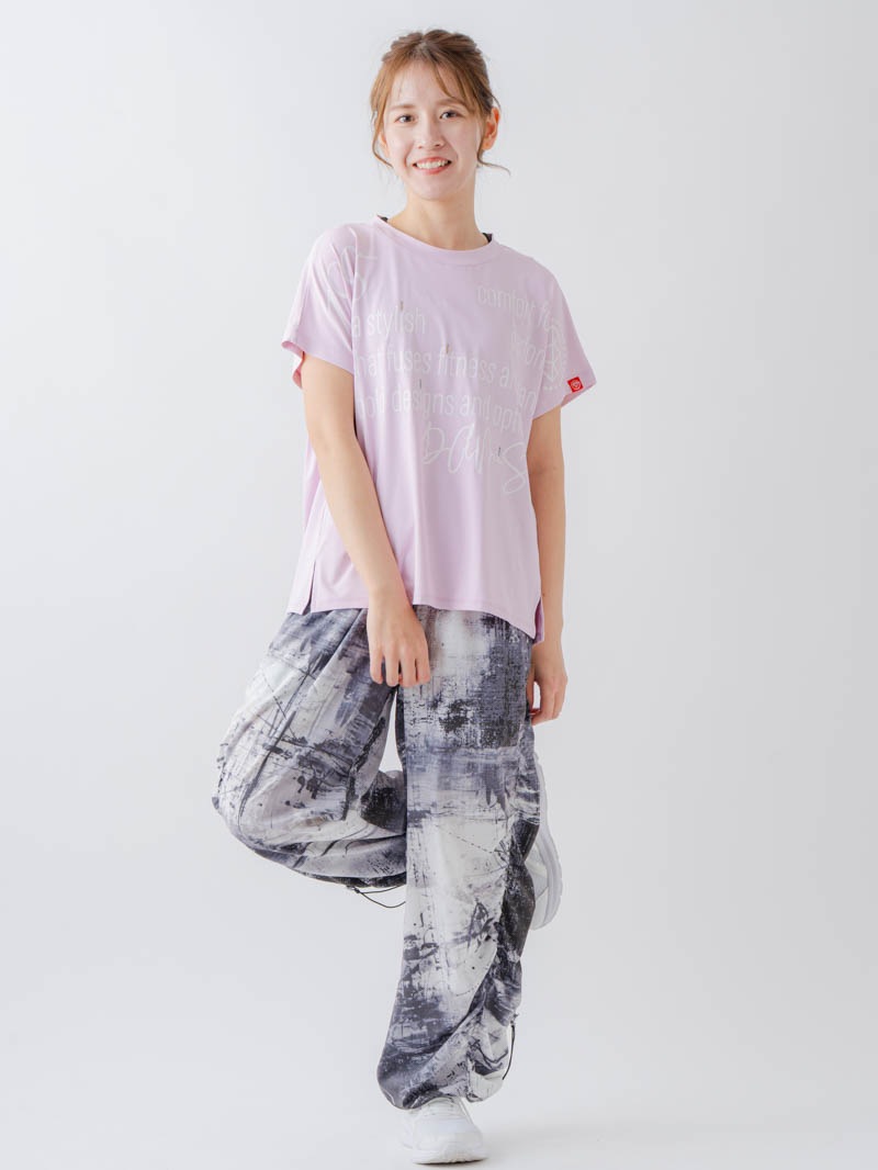 Airyシャーリングプリントパンツ  ブラック  1632-1801