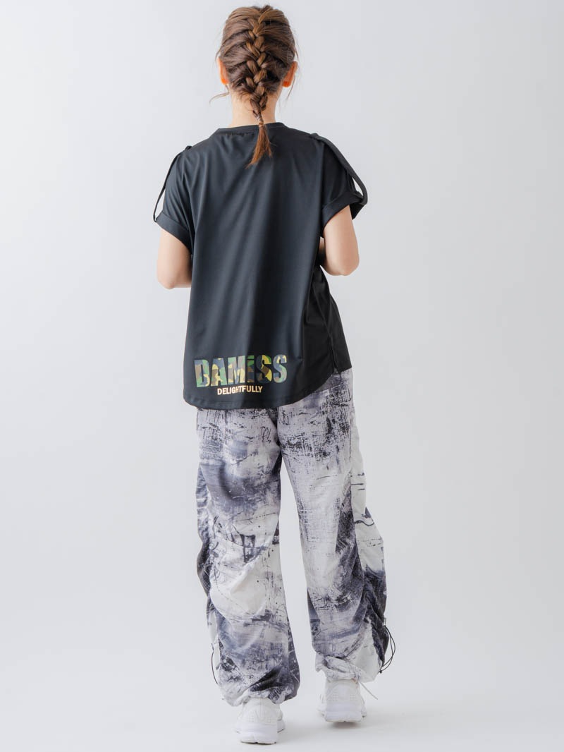 Airyシャーリングプリントパンツ  ブラック  1632-1801