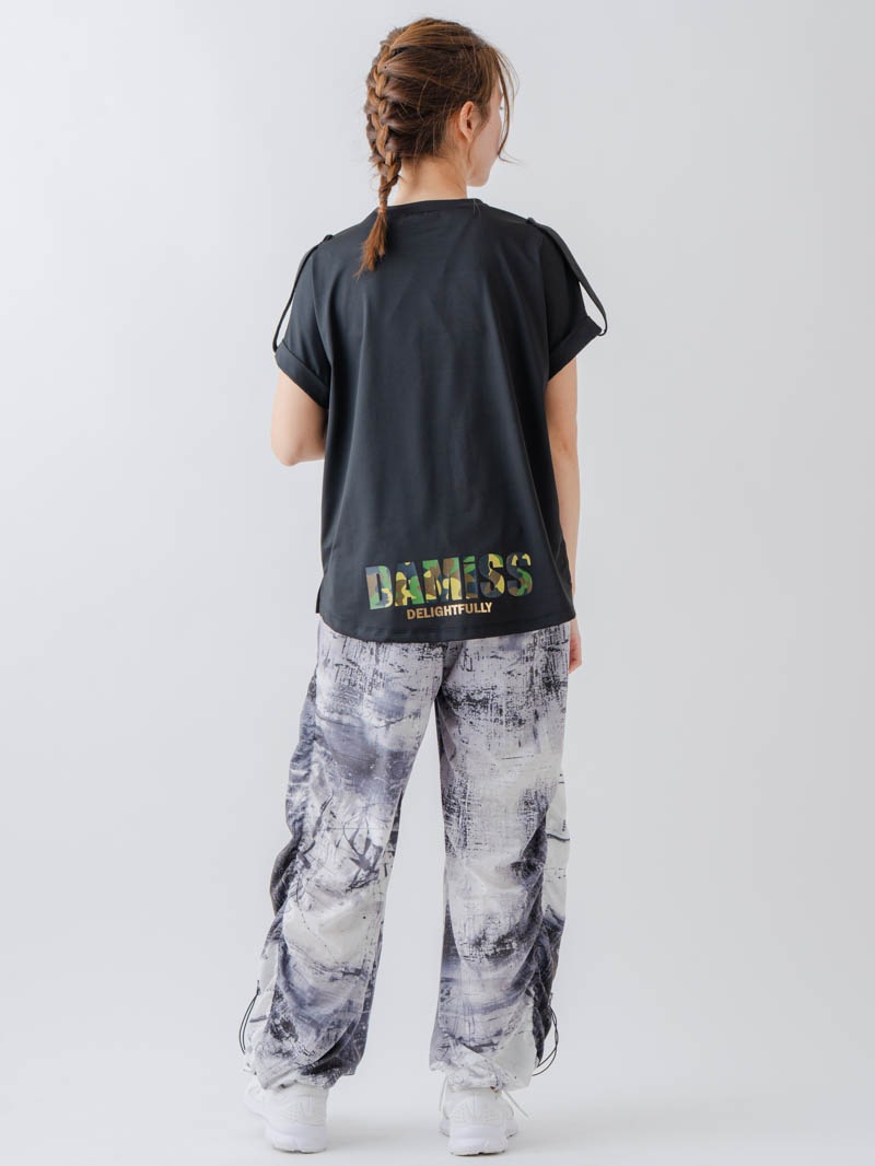 Airyシャーリングプリントパンツ  ブラック  1632-1801