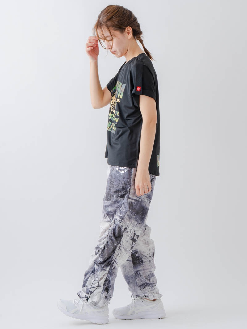 Airyシャーリングプリントパンツ  ブラック  1632-1801