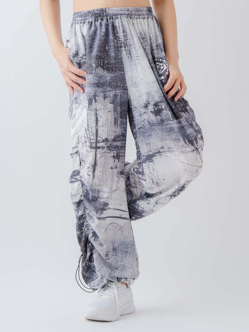 Airyシャーリングプリントパンツ  ブラック  1632-1801