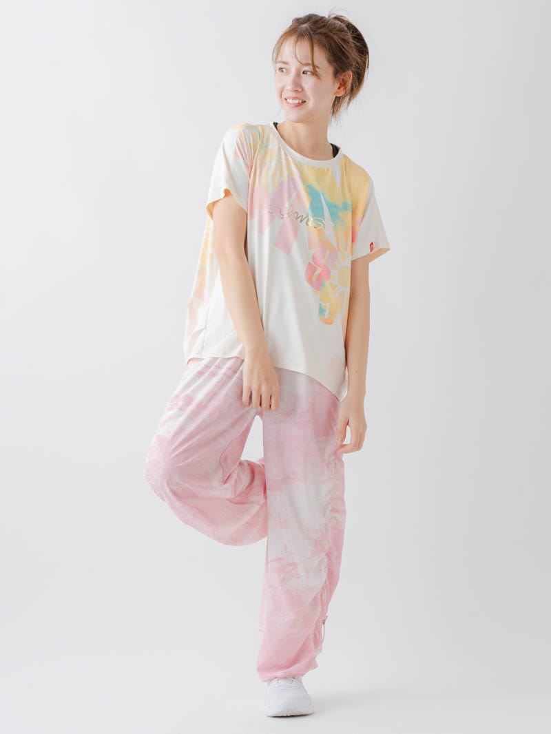 Airyシャーリングプリントパンツ  ピンク  1632-1801