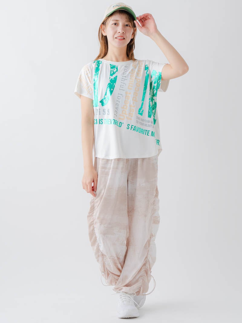 Airyシャーリングプリントパンツ  ベージュ  1632-1801