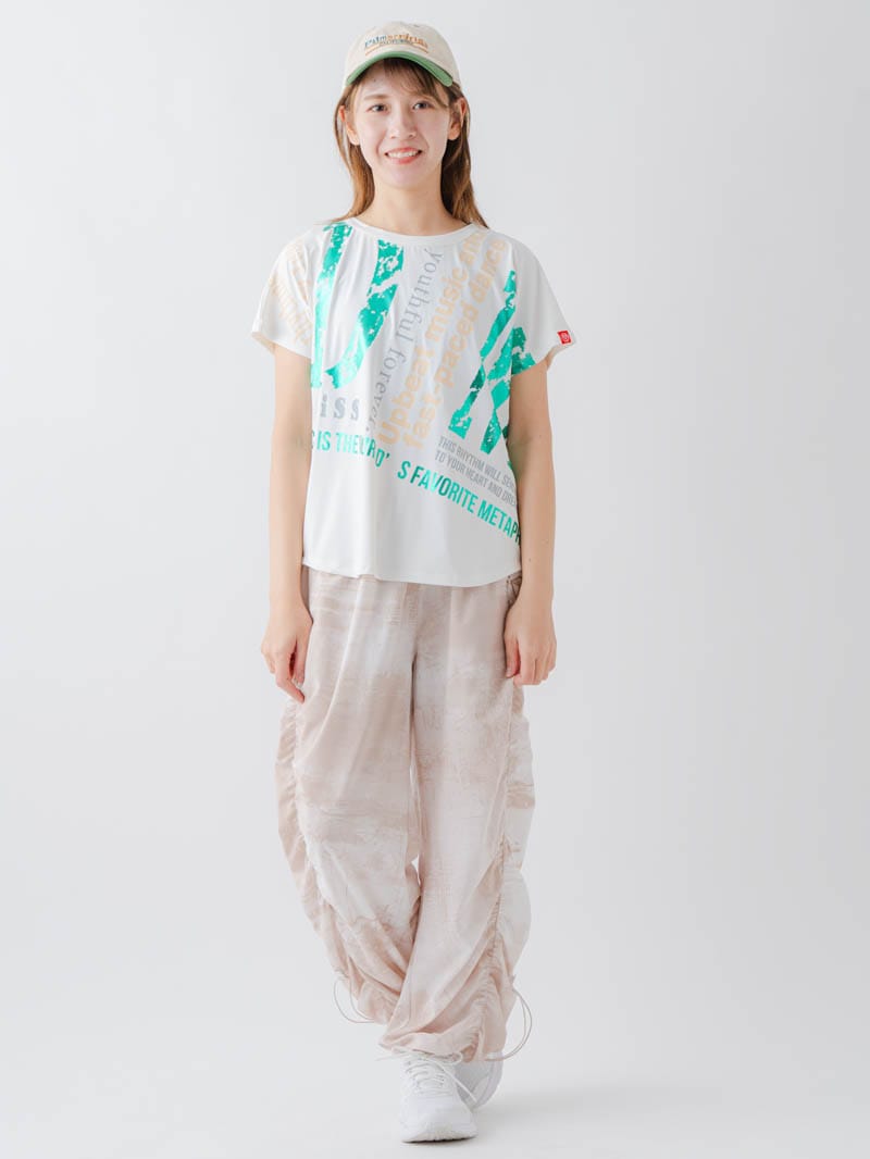 Airyシャーリングプリントパンツ  ベージュ  1632-1801