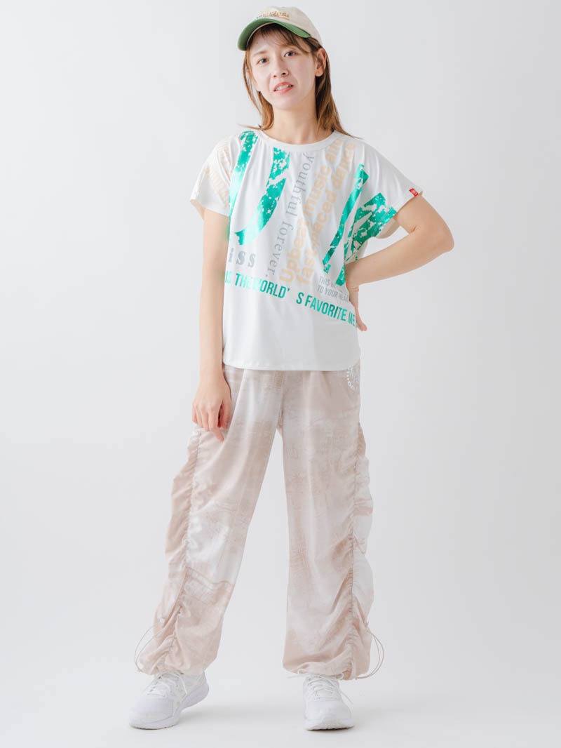 Airyシャーリングプリントパンツ  ベージュ  1632-1801