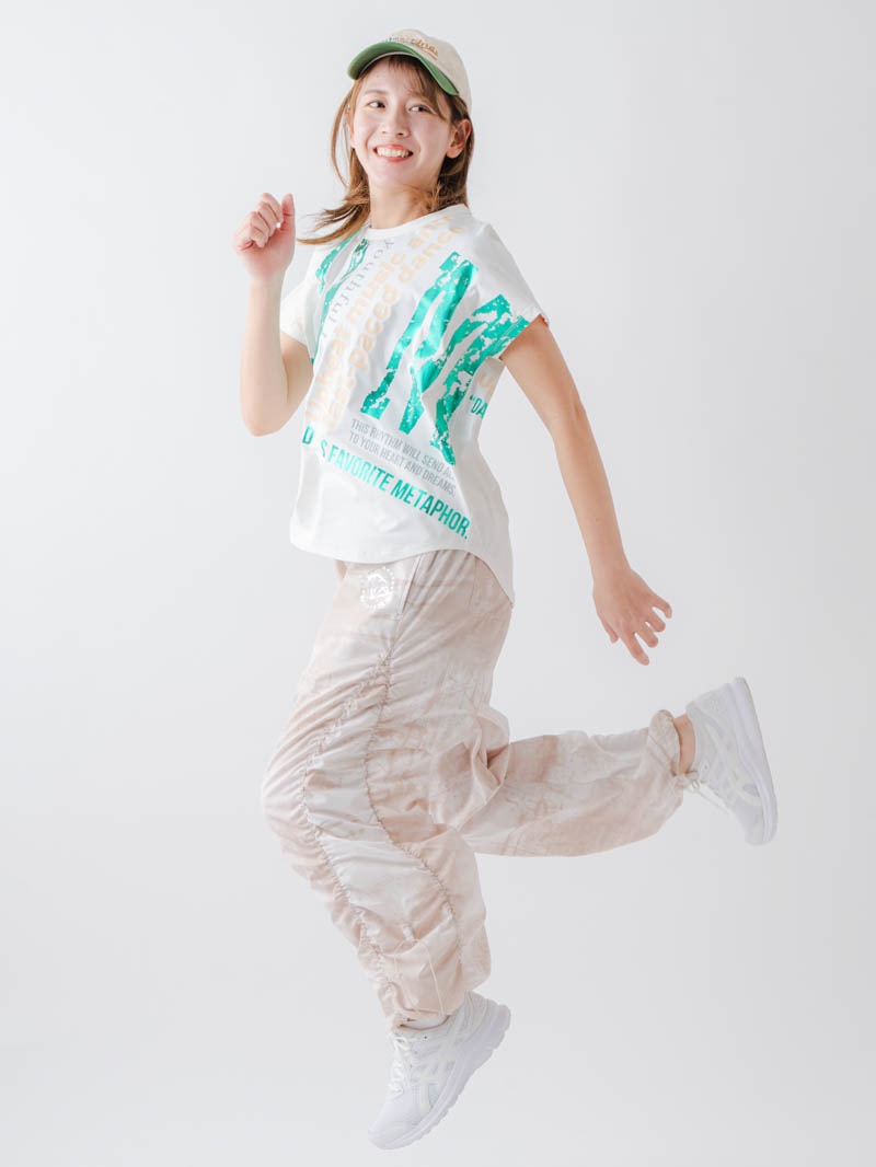 Airyシャーリングプリントパンツ  ベージュ  1632-1801
