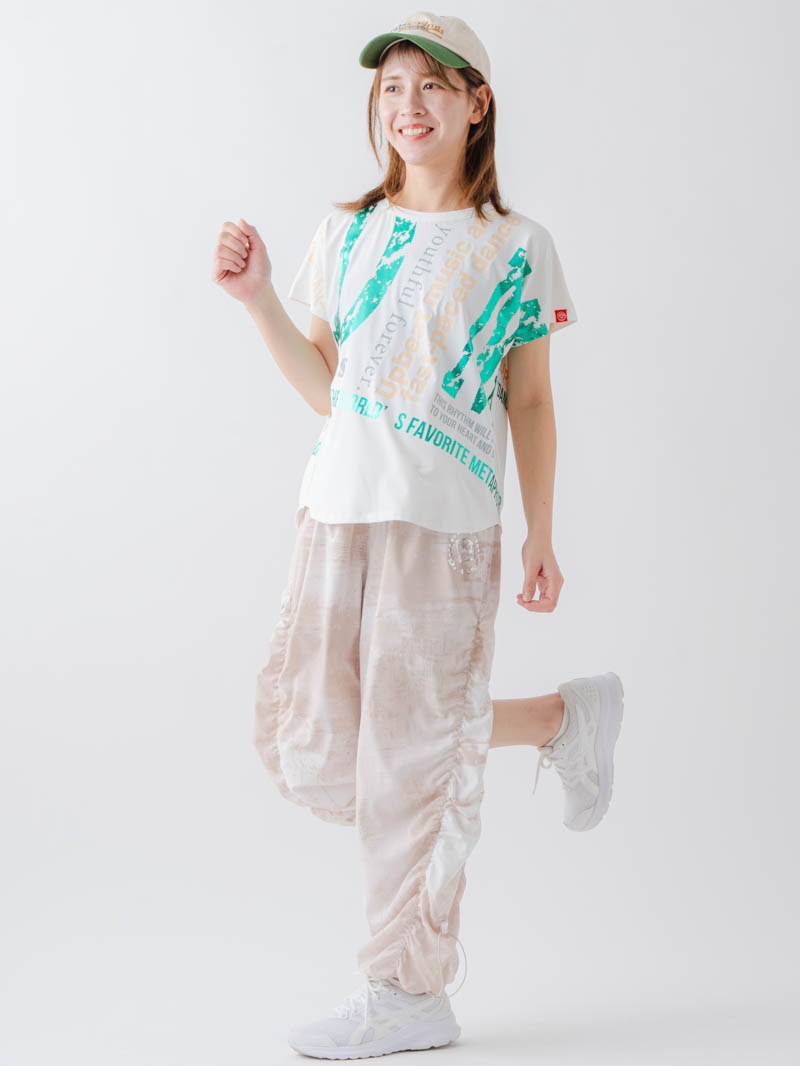 Airyシャーリングプリントパンツ  ベージュ  1632-1801