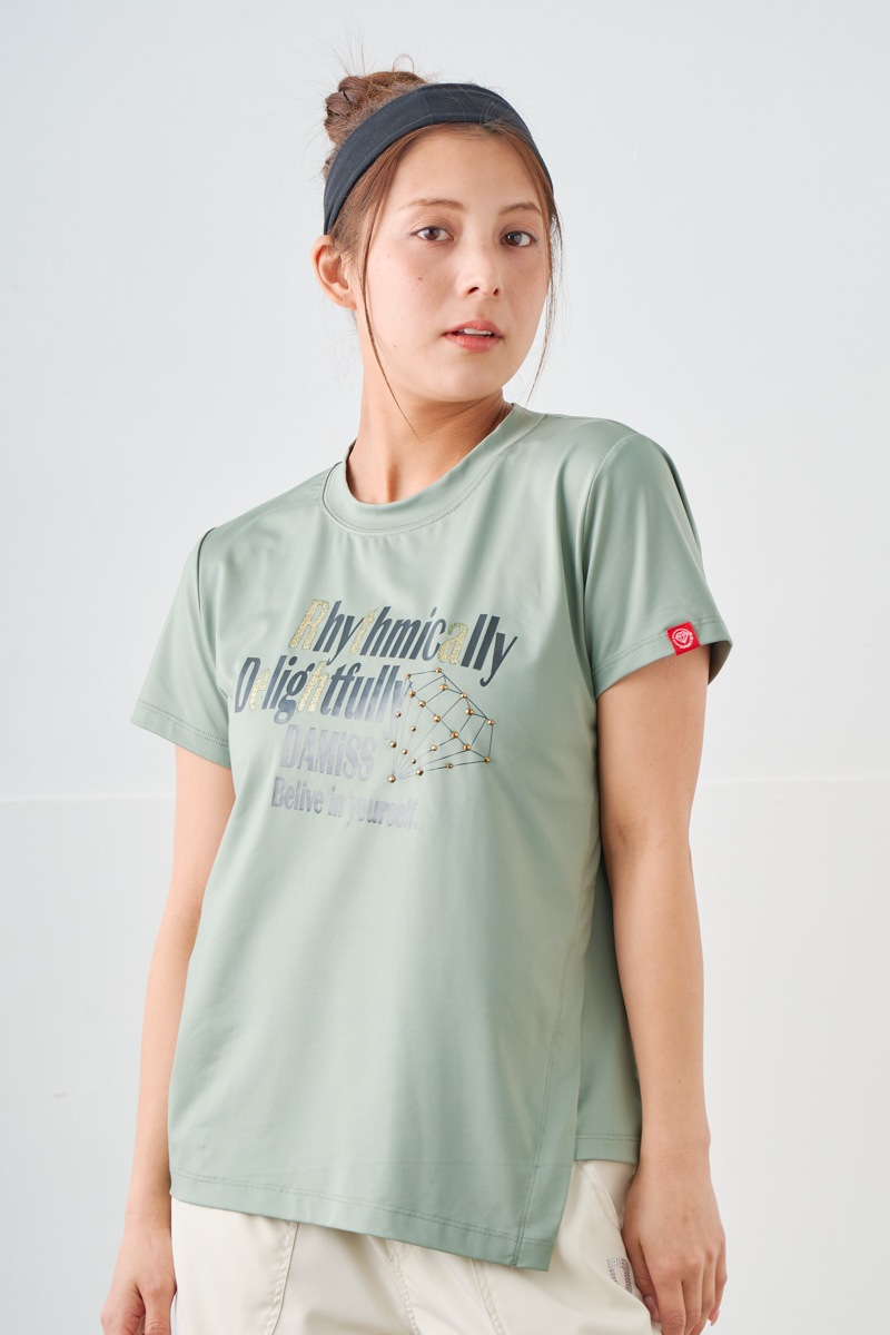 ダイヤラインストーンTシャツ カーキ 1534-1432