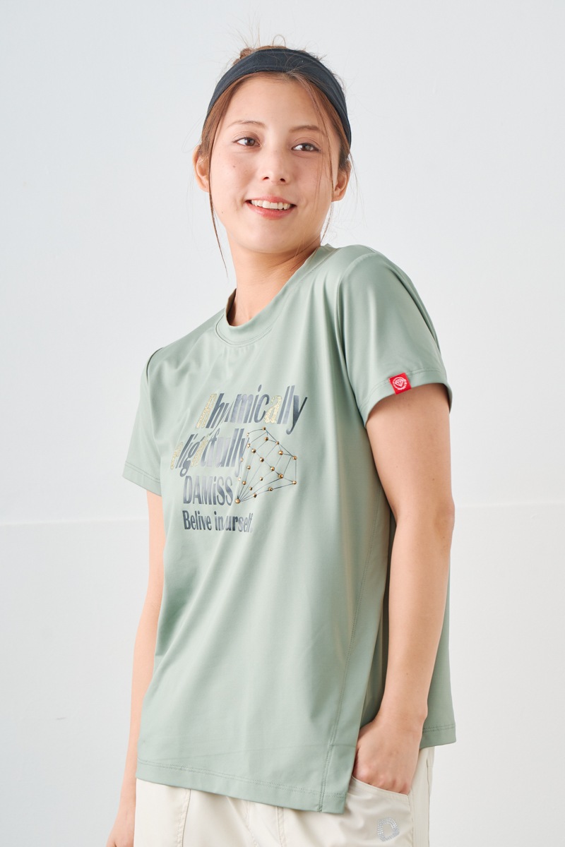 ダイヤラインストーンTシャツ カーキ 1534-1432