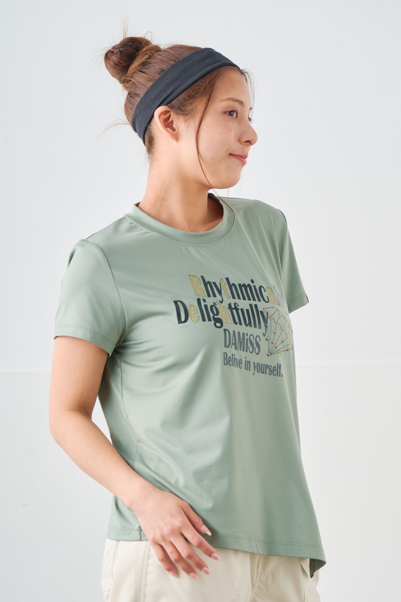 ダイヤラインストーンTシャツ カーキ 1534-1432