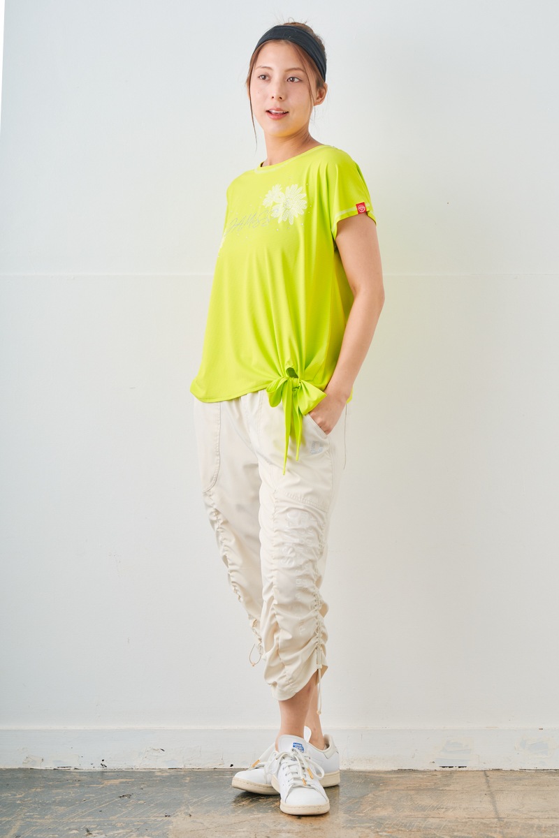 ドットフラワーストーンTシャツ ライム 1534-1610