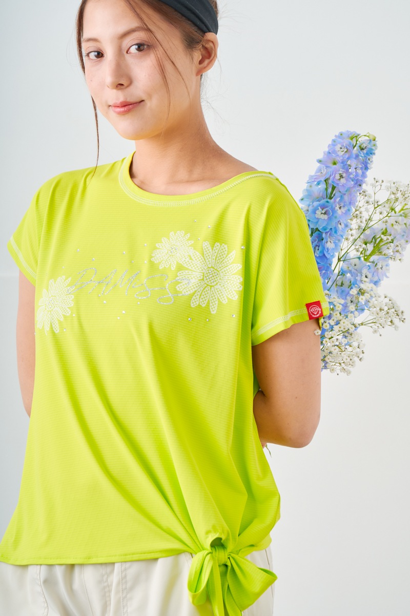 ドットフラワーストーンTシャツ ライム 1534-1610