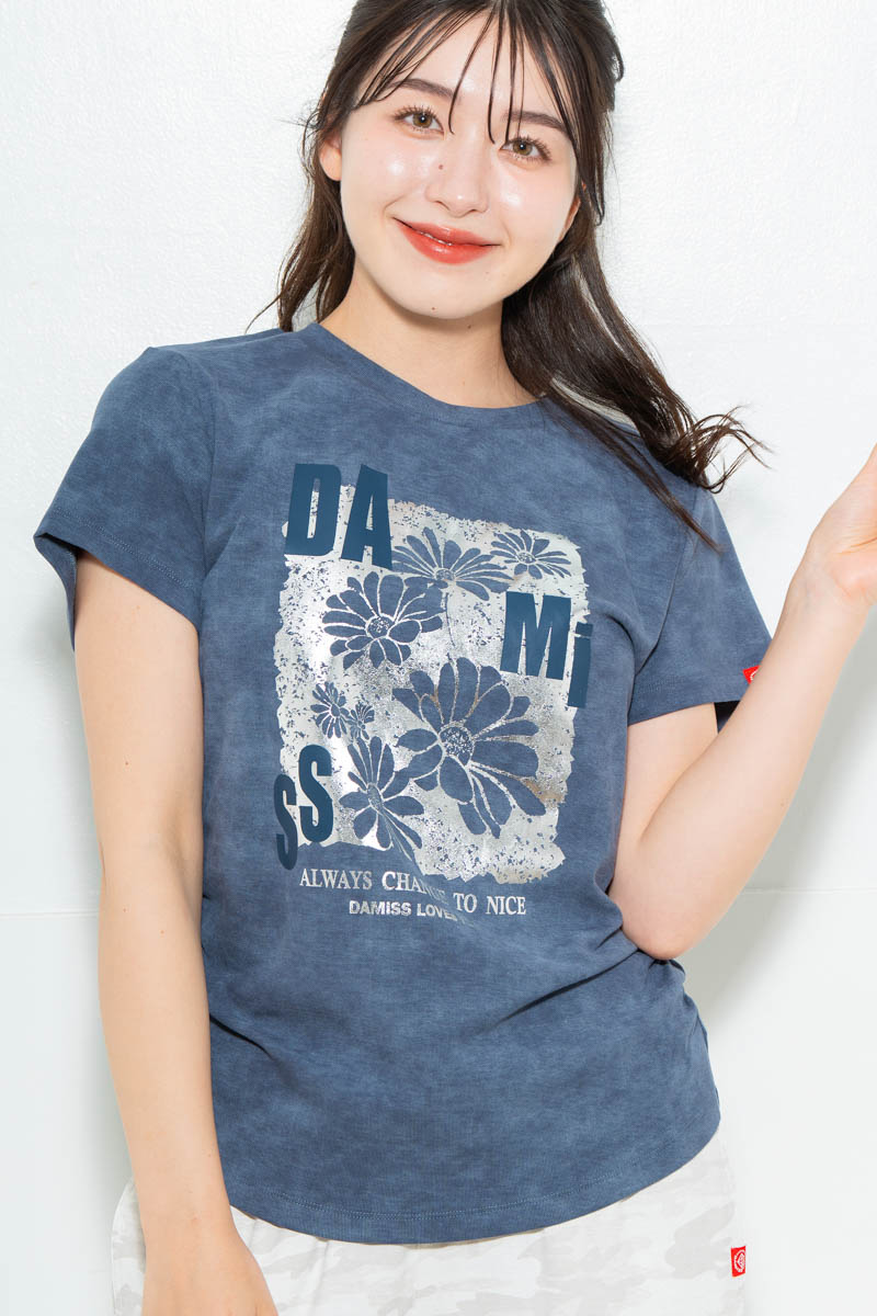 メタルフローラルTシャツ ブルー 1634-1474