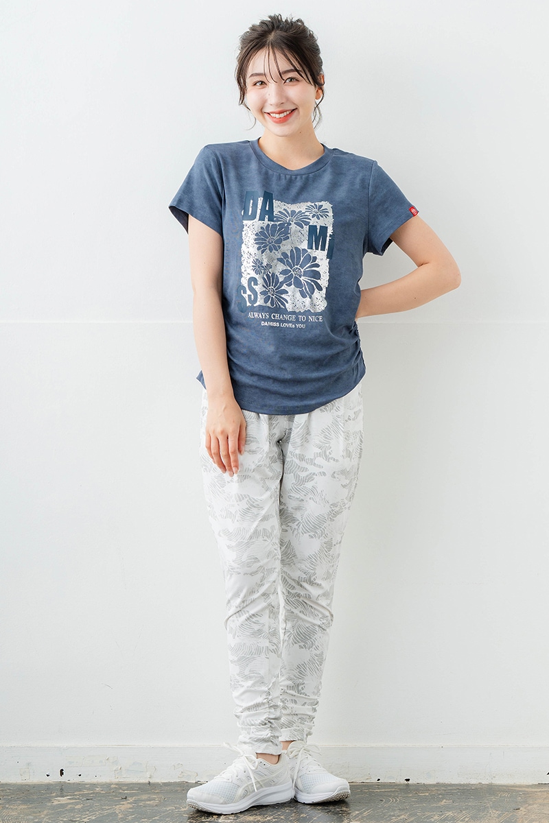 メタルフローラルTシャツ ブルー 1634-1474