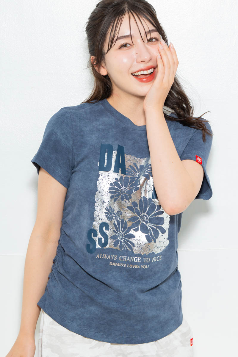 メタルフローラルTシャツ ブルー 1634-1474