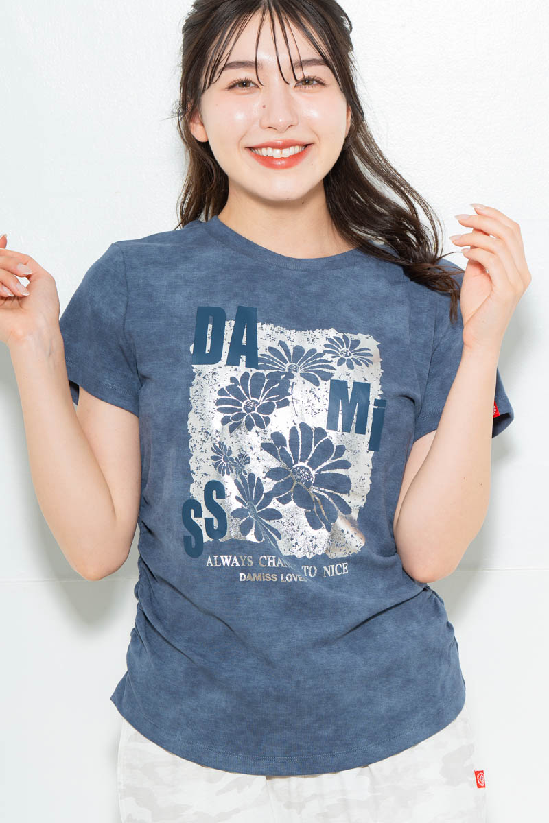 メタルフローラルTシャツ ブルー 1634-1474