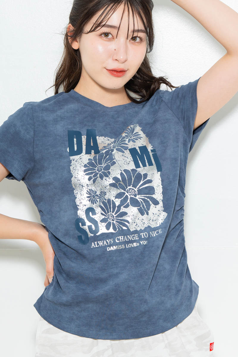 メタルフローラルTシャツ ブルー 1634-1474