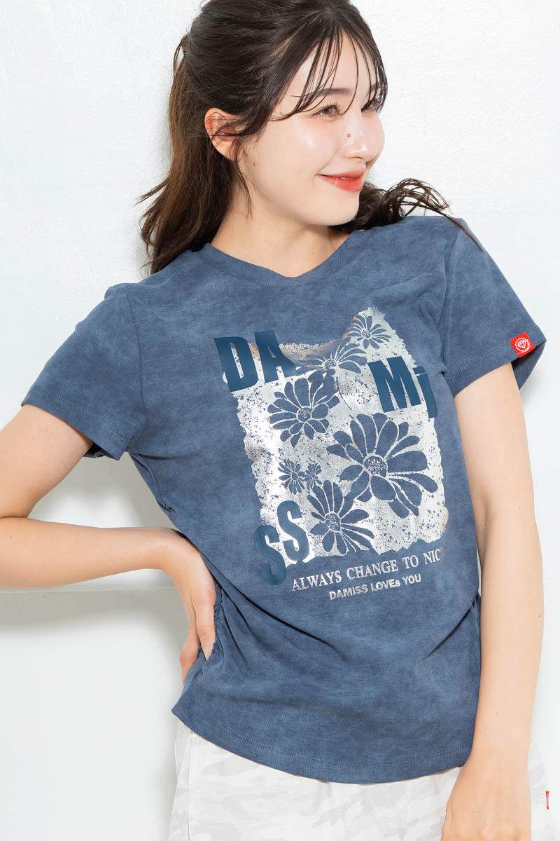 メタルフローラルTシャツ ブルー 1634-1474