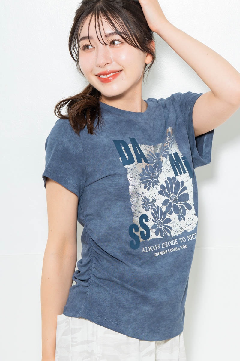 メタルフローラルTシャツ ブルー 1634-1474