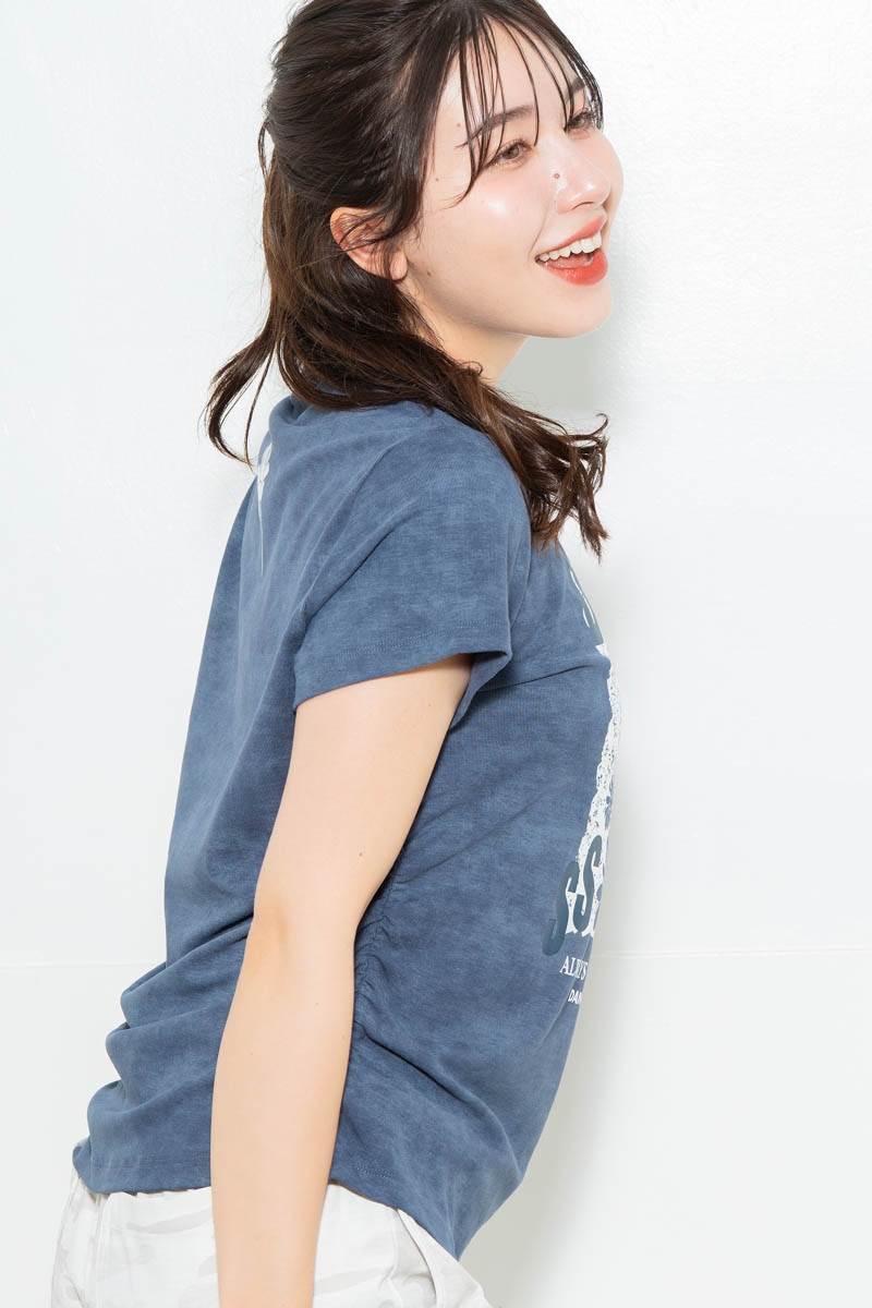 メタルフローラルTシャツ ブルー 1634-1474