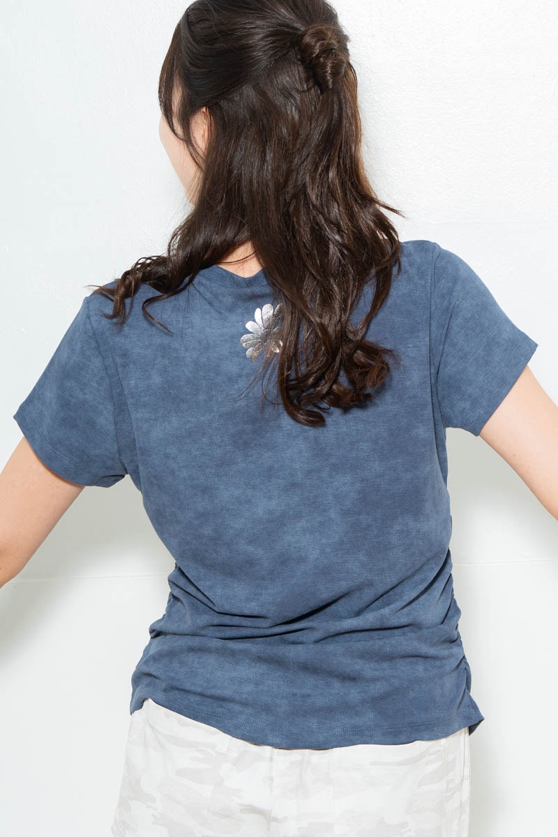 メタルフローラルTシャツ ブルー 1634-1474