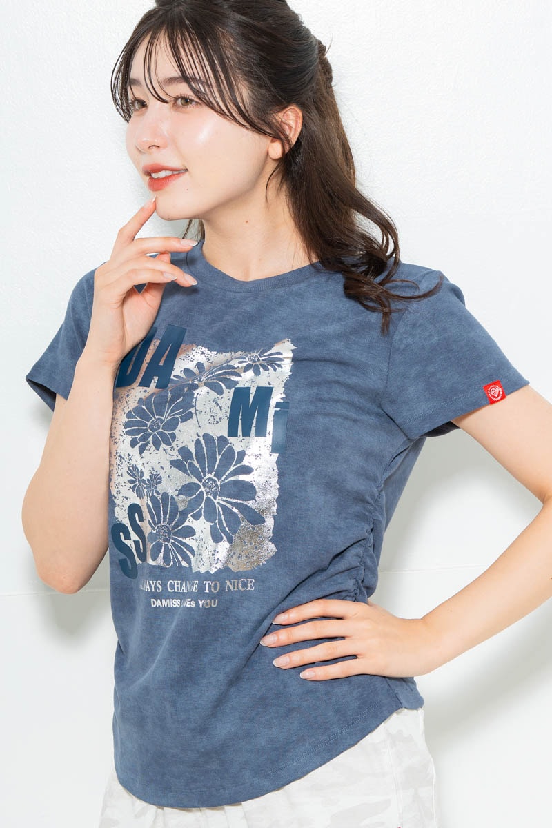 メタルフローラルTシャツ ブルー 1634-1474