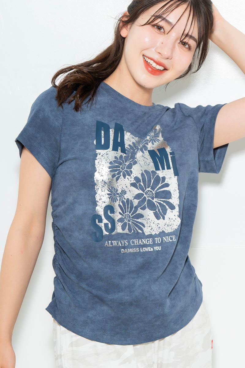 メタルフローラルTシャツ ブルー 1634-1474