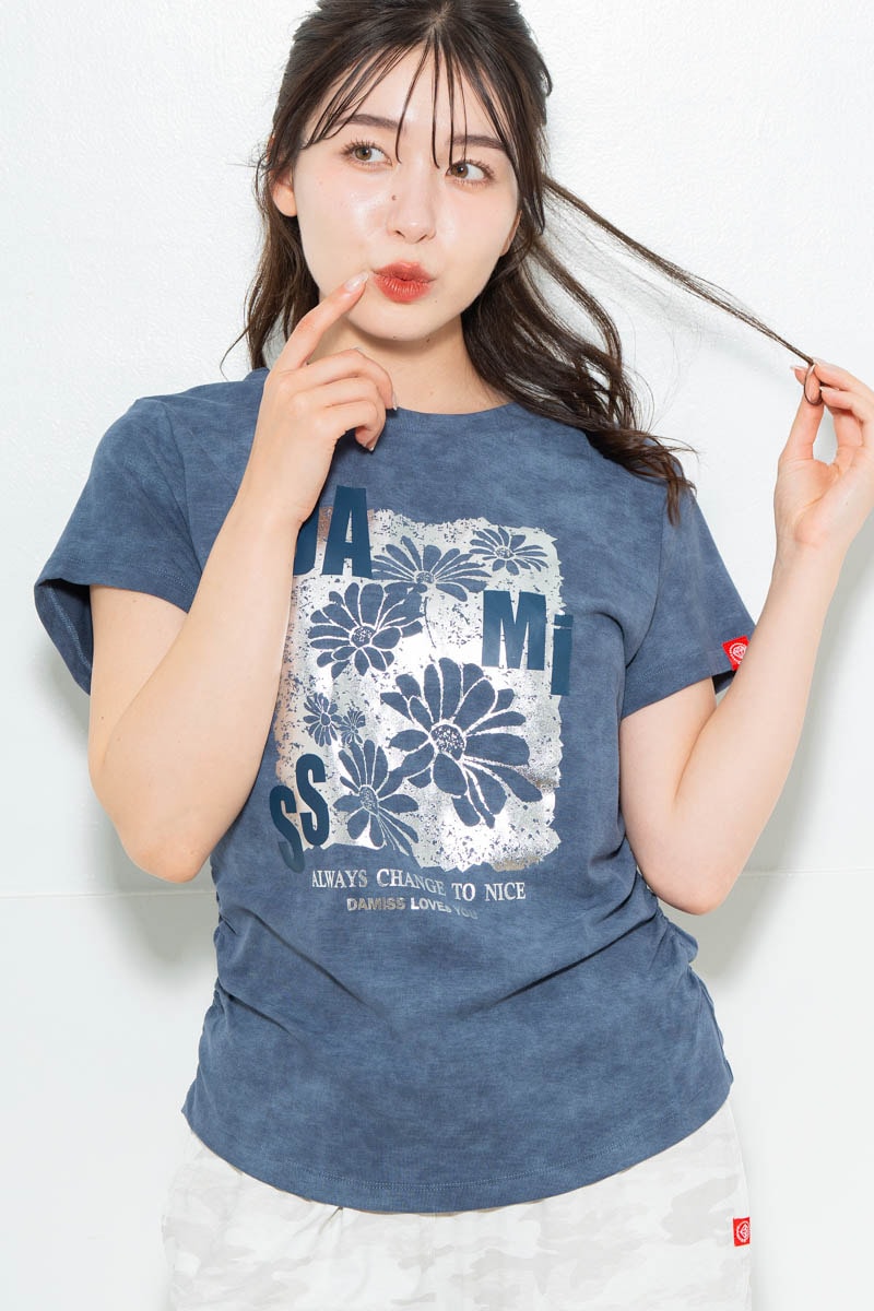 メタルフローラルTシャツ ブルー 1634-1474