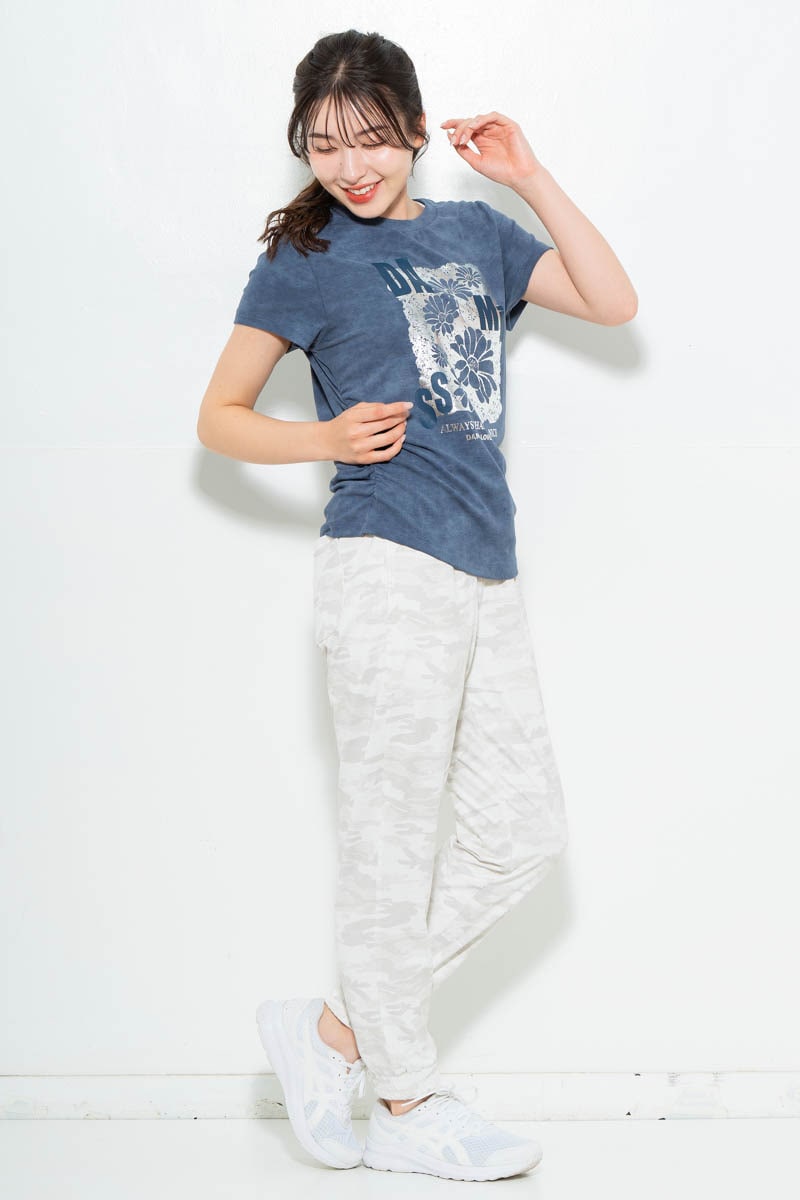 メタルフローラルTシャツ ブルー 1634-1474