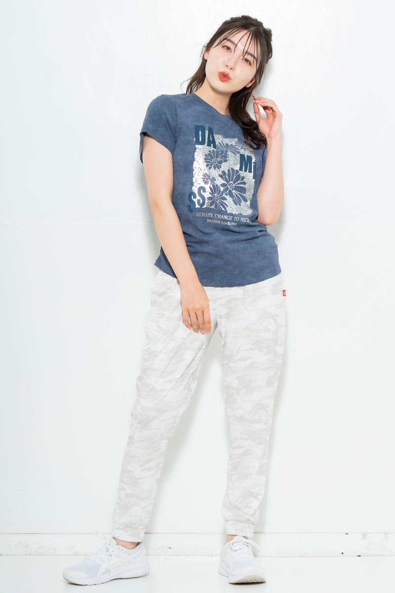メタルフローラルTシャツ ブルー 1634-1474