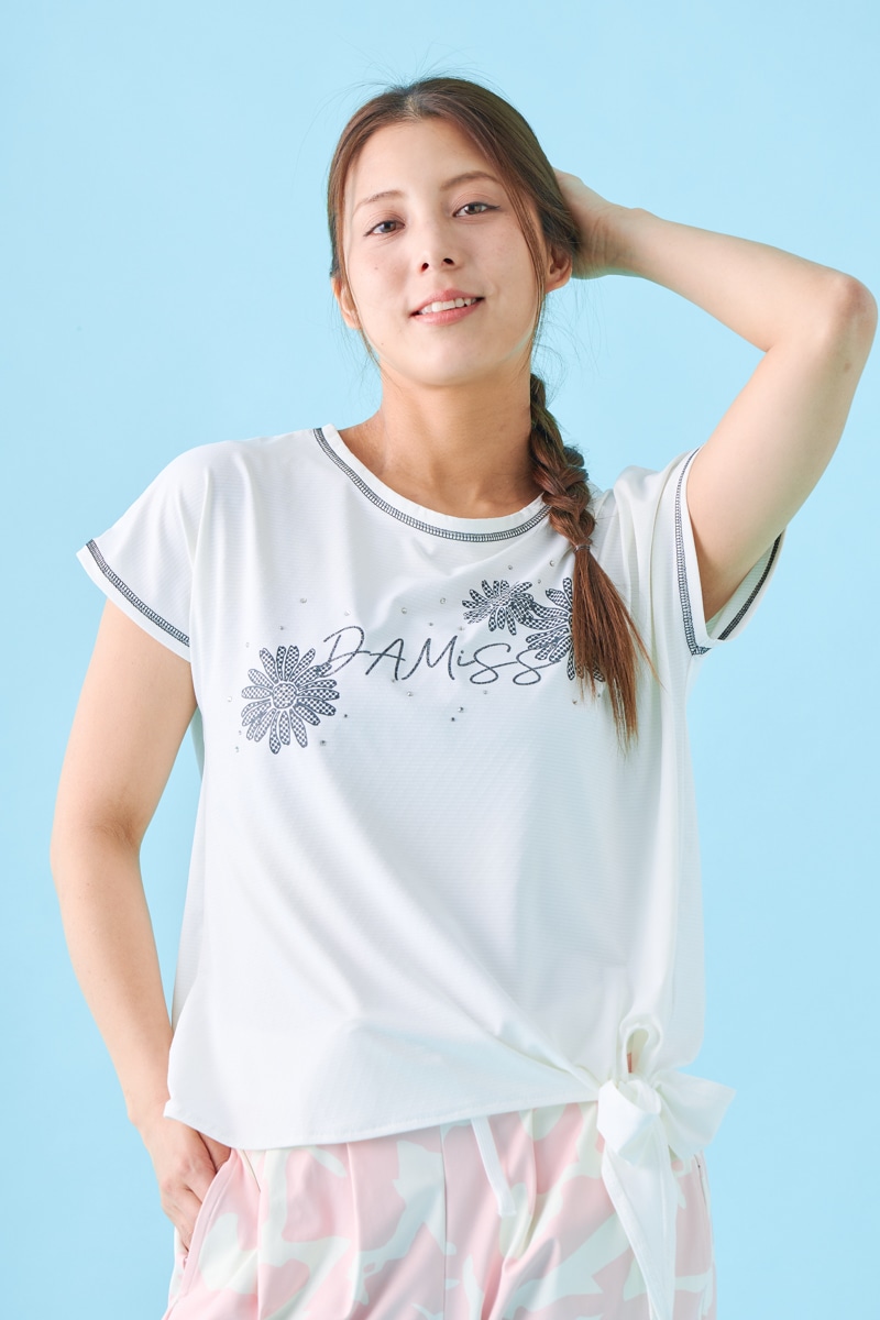 ドットフラワーストーンTシャツ ホワイト 1534-1610