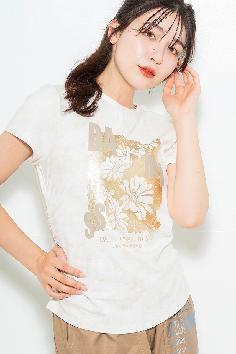 【先行割10％OFF】　メタルフローラルTシャツ アイボリー　1634-1474【6/12まで】