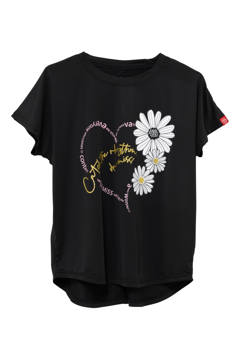 ハートロゴフラワーTシャツ ブラック 1434-1507