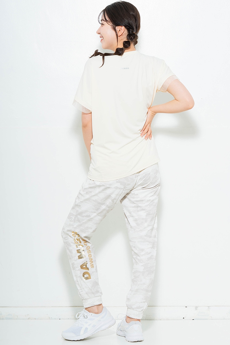 シャーリングリボンエンボスTシャツ アイボリー 1634-1476