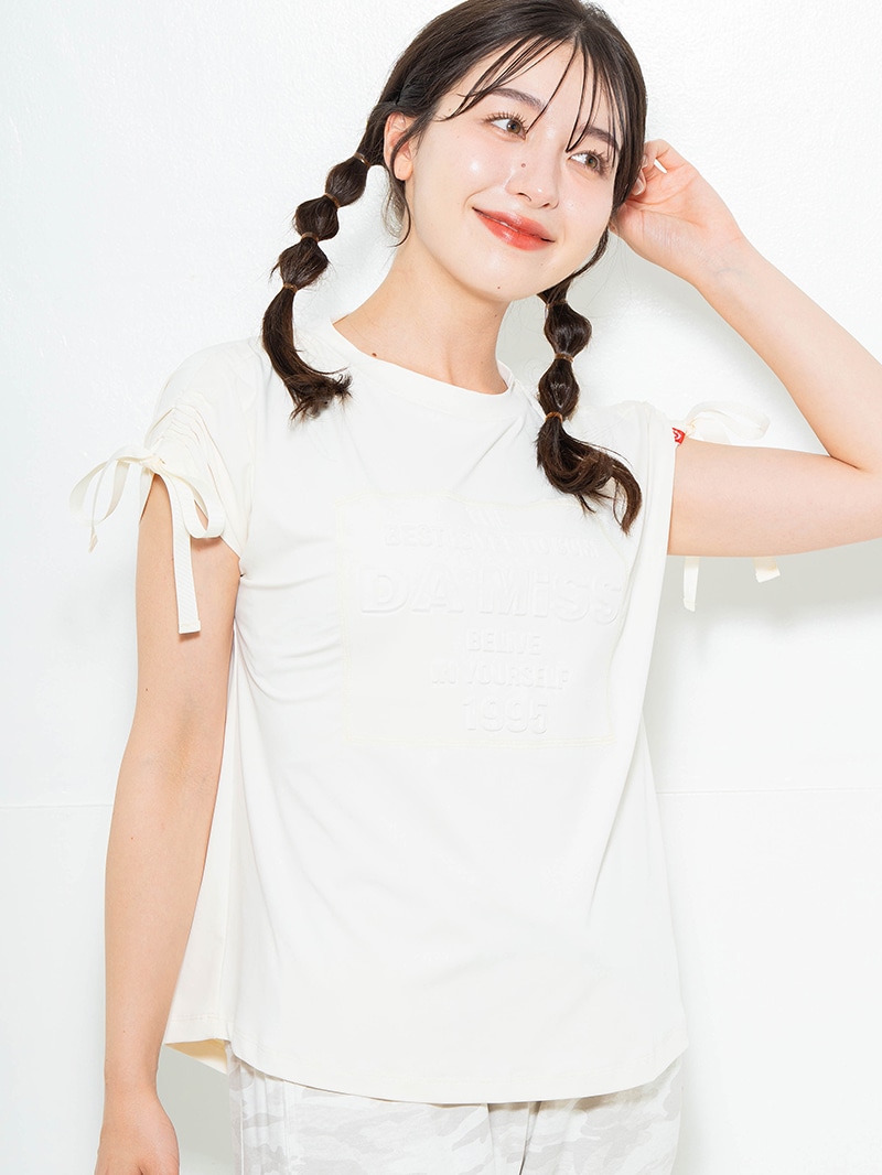 シャーリングリボンエンボスTシャツ アイボリー 1634-1476