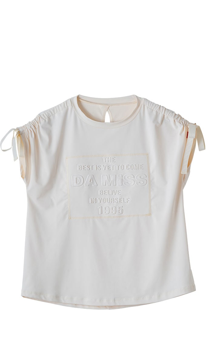 シャーリングリボンエンボスTシャツ アイボリー 1634-1476