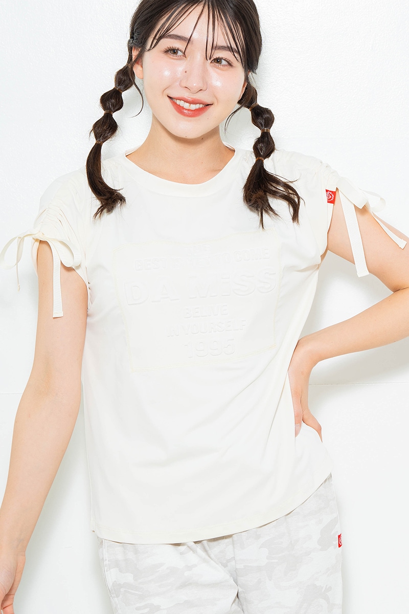シャーリングリボンエンボスTシャツ アイボリー 1634-1476
