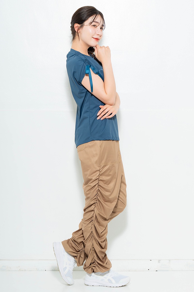 シャーリングリボンエンボスTシャツ チャコールブルー 1634-1476