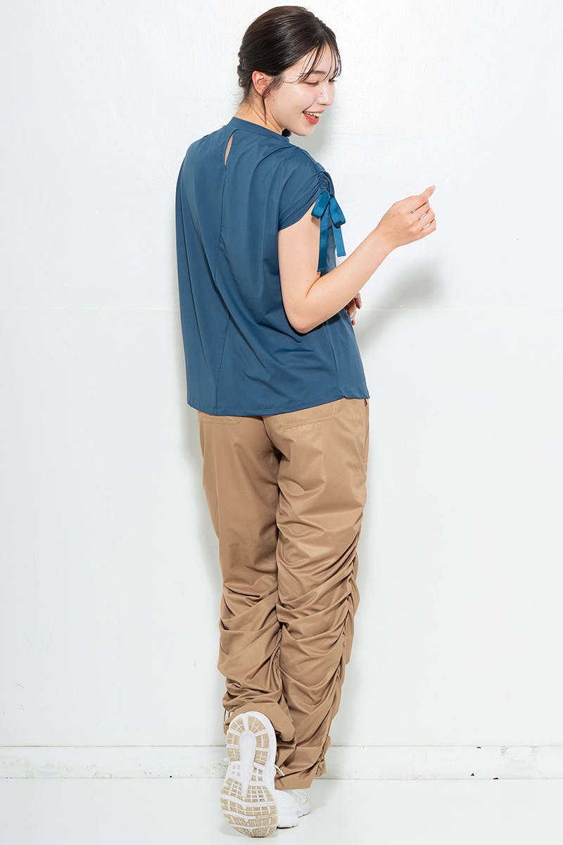 シャーリングリボンエンボスTシャツ チャコールブルー 1634-1476