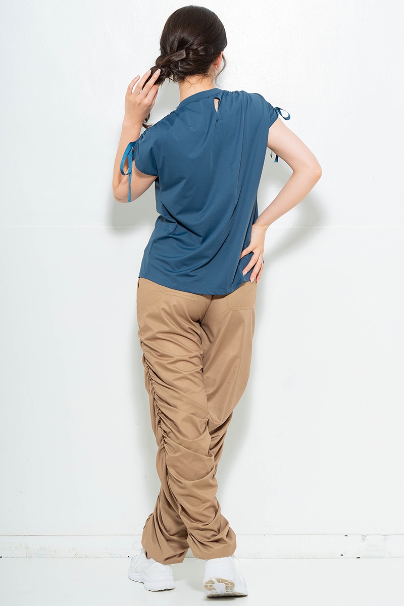 シャーリングリボンエンボスTシャツ チャコールブルー 1634-1476