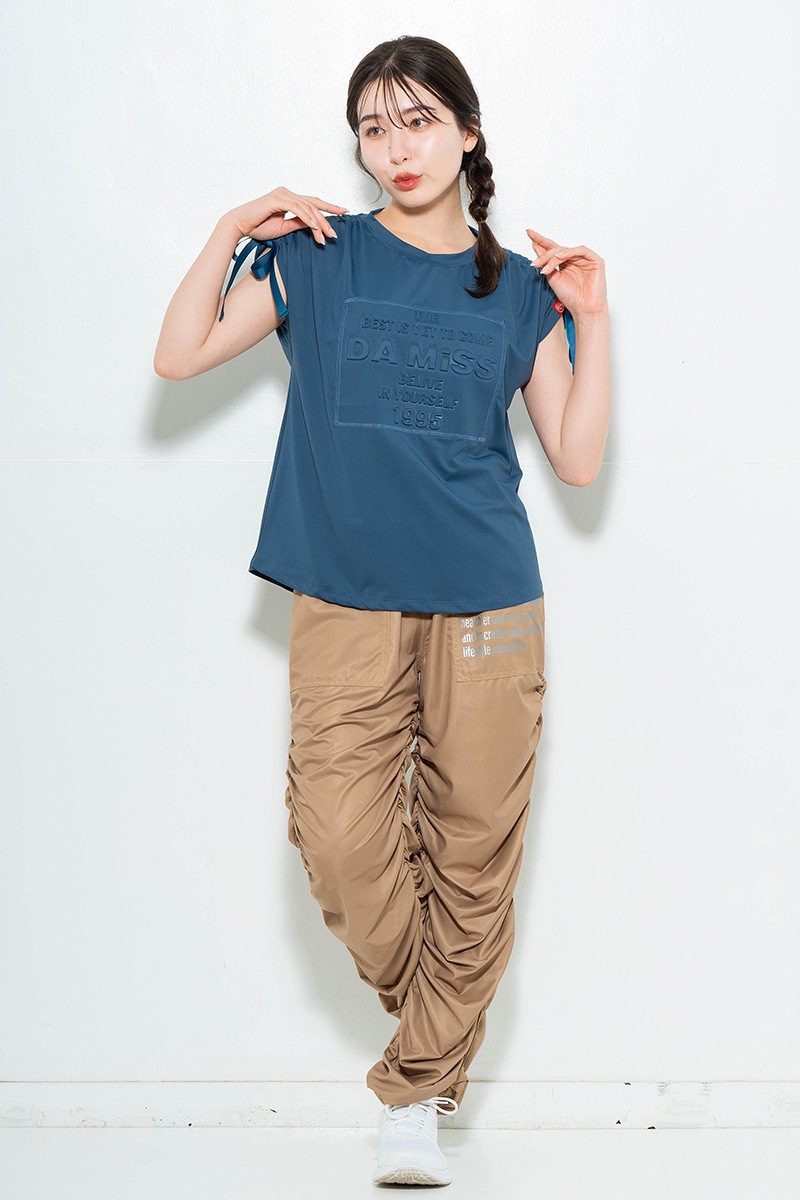シャーリングリボンエンボスTシャツ チャコールブルー 1634-1476