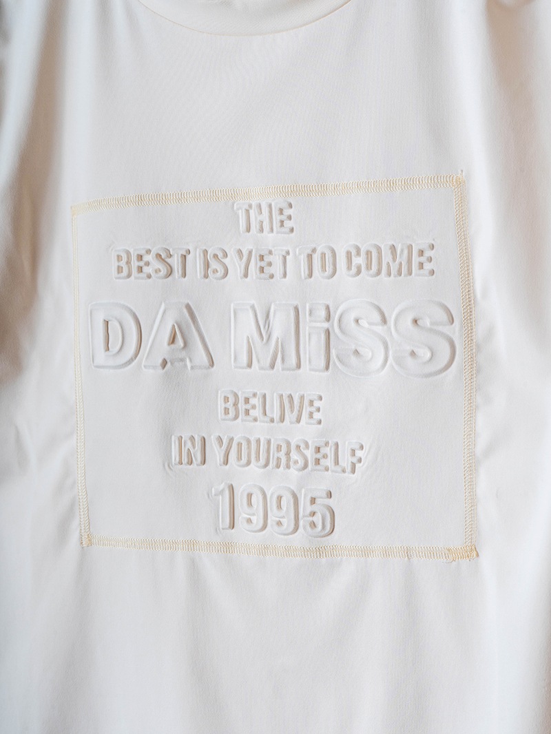 シャーリングリボンエンボスTシャツ チャコールブルー 1634-1476