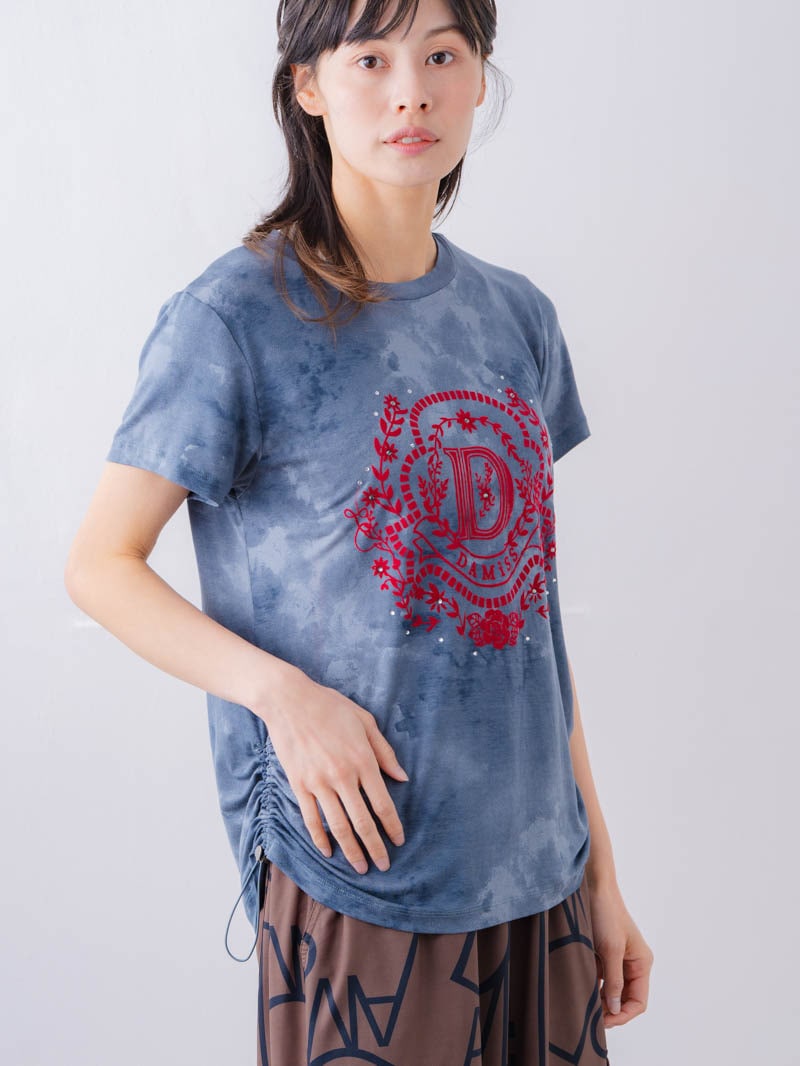 フロッキープリント Tシャツ ブルー 1534-1457