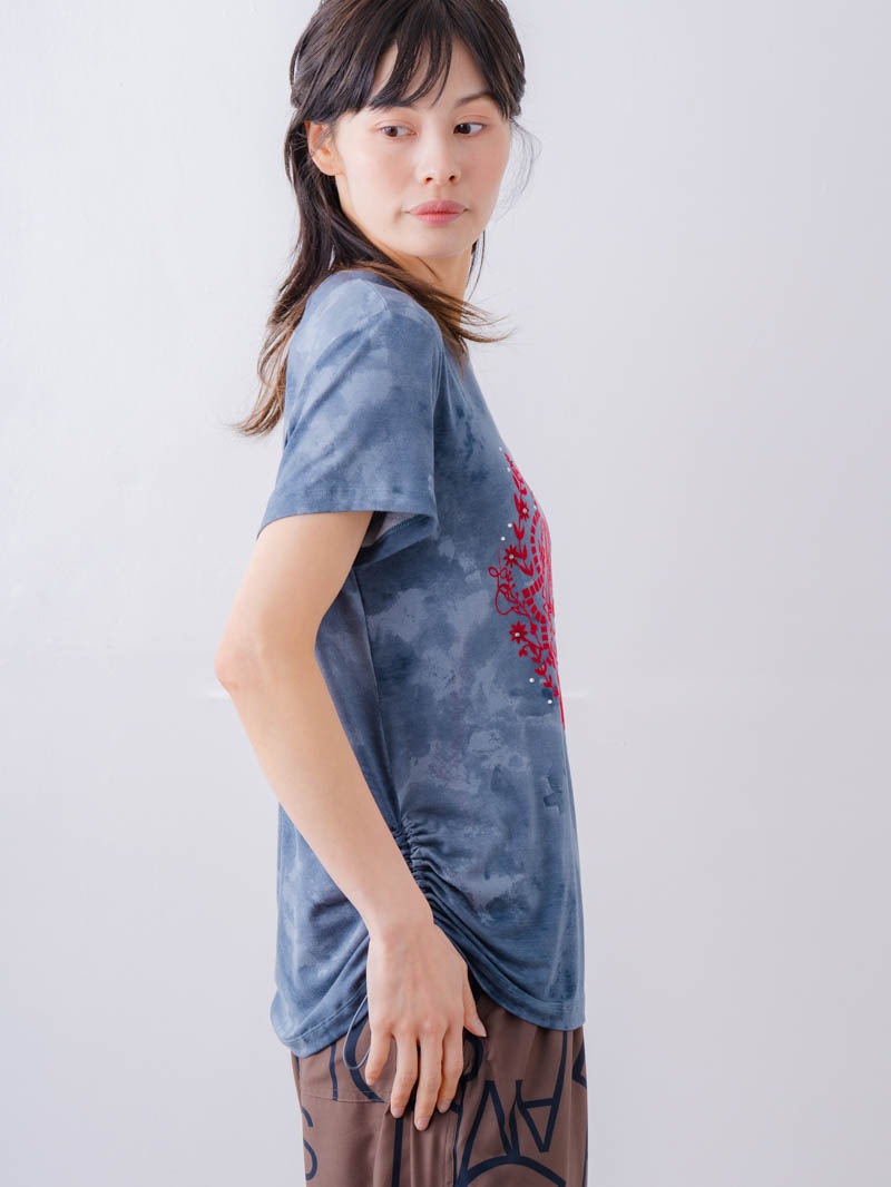 フロッキープリント Tシャツ ブルー 1534-1457