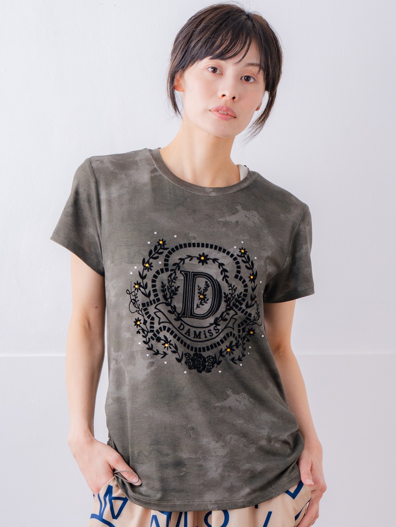 フロッキープリント Tシャツ カーキ 1534-1457